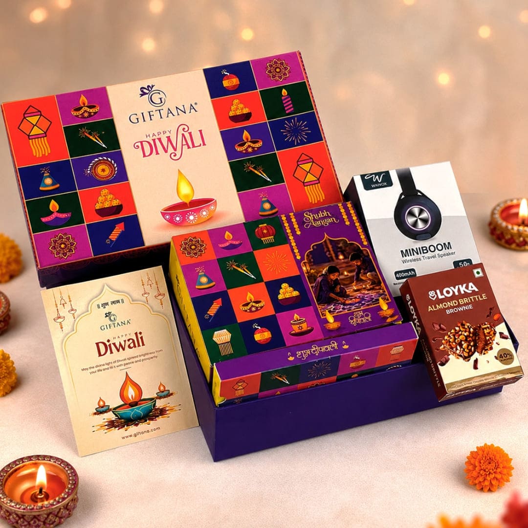 Corporate Diwali Gift Hamper with Mini Travel Speaker and Almond Brownie