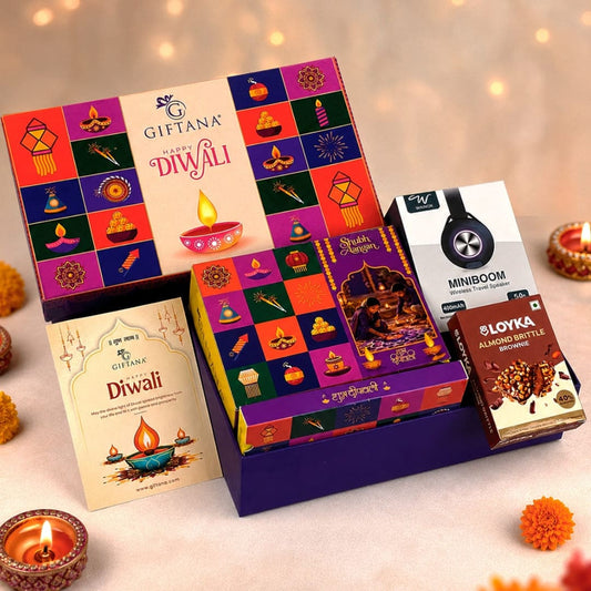 Corporate Diwali Gift Hamper with Mini Travel Speaker and Almond Brownie