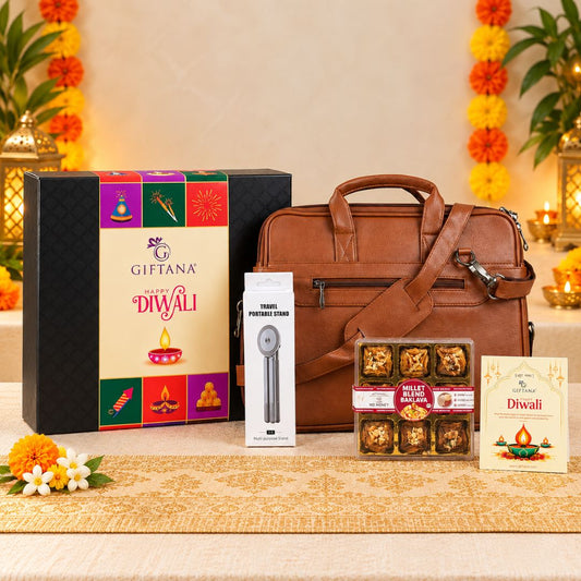 Corporate Diwali Gift Hamper with PU Leather Laptop Bag and Baklawa