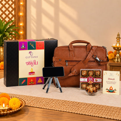 Corporate Diwali Gift Hamper with PU Leather Laptop Bag and Baklawa