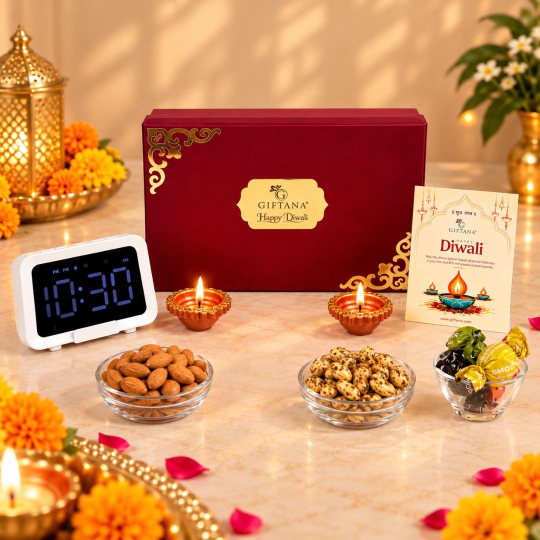 Corporate Diwali Gift Hamper with Speaker Clock, Truffles and Dry Fruits
