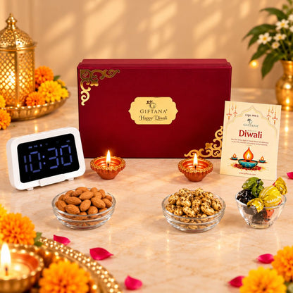 Corporate Diwali Gift Hamper with Speaker Clock, Truffles and Dry Fruits