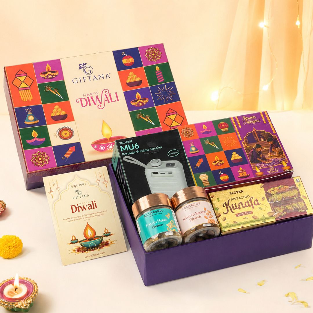 Corporate Diwali Gift Hamper with Speaker, Pistachio Kunafa and Toran