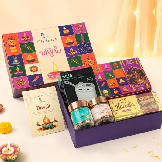 Corporate Diwali Gift Hamper with Speaker, Pistachio Kunafa and Toran