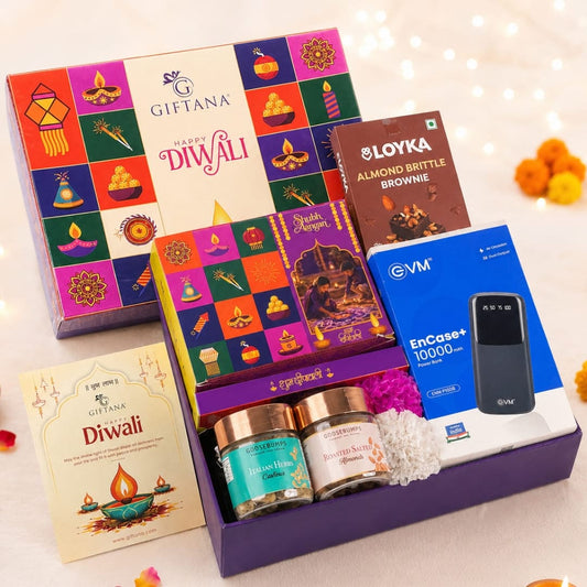 Corporate Diwali Gift Set with 10000mAh Power Bank and Brownies