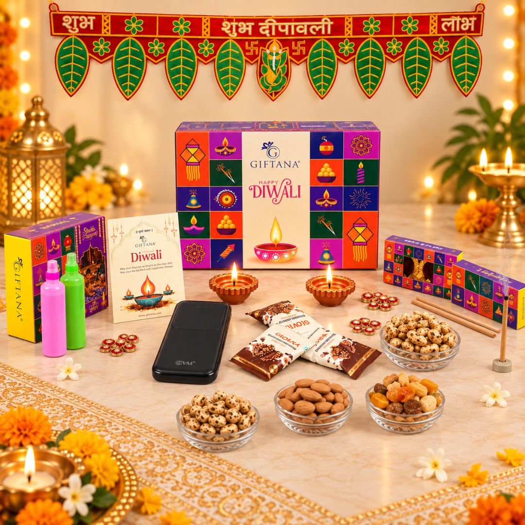 Corporate Diwali Gift Set with 10000mAh Power Bank and Brownies