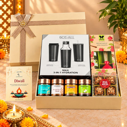 Corporate Diwali Gift Set with 3-in-1 Bottle Set and Reed Diffuser