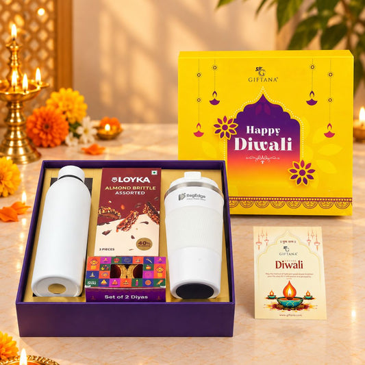 Corporate Diwali Gift Set with 500ml Flask, Coffee Tumbler and Brittle