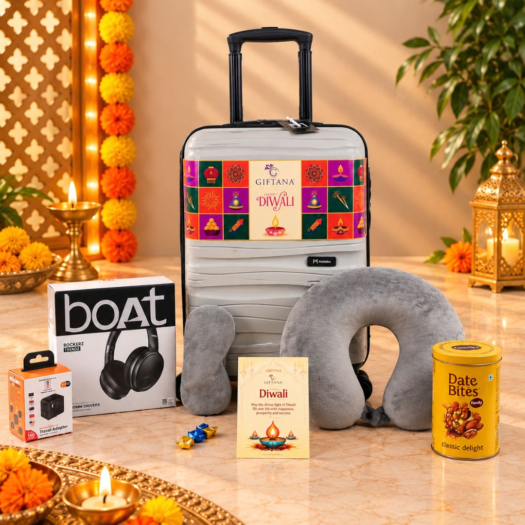 Corporate Diwali Gift Set with Cabin Trolley, boAt Headphones and Pillow