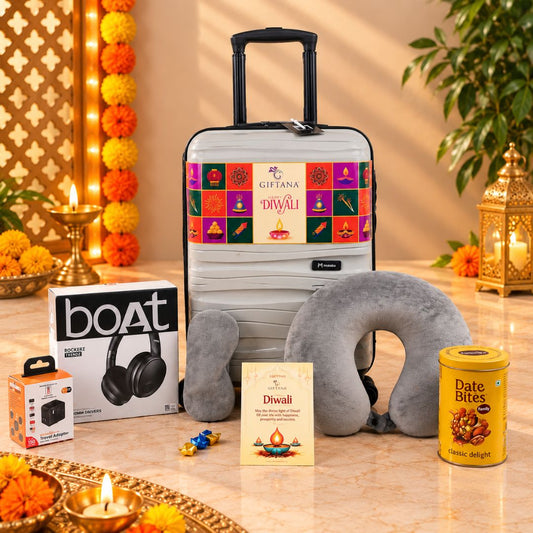 Corporate Diwali Gift Set with Cabin Trolley, boAt Headphones and Pillow