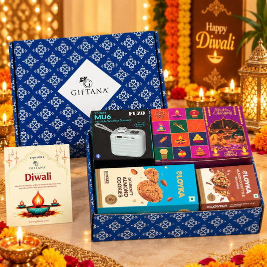 Corporate Diwali Gift Set with Fuzo Wireless Speaker and Almond Cookies
