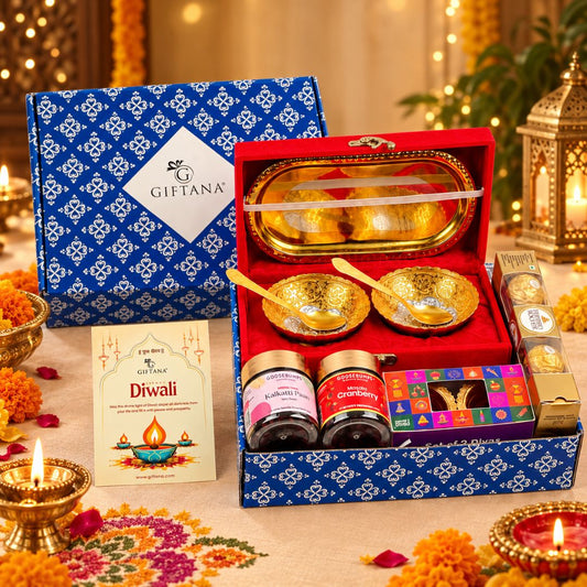 Corporate Diwali Gift Set with Plated Serving Set and Ferrero Rocher