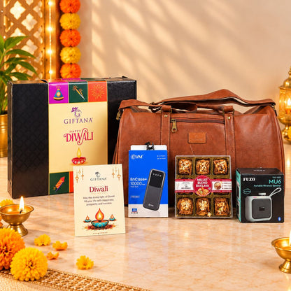 Corporate Diwali Gift Set with PU Leather Duffle, Power Bank and Speaker