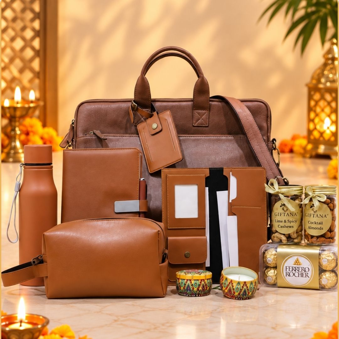 Corporate Diwali Gift Set with PU Leather Laptop Bag and Travel Kit