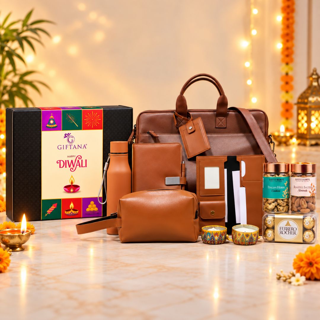 Corporate Diwali Gift Set with PU Leather Laptop Bag and Travel Kit