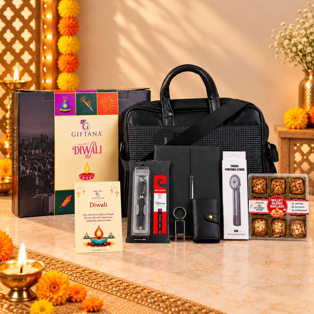Corporate Diwali Gift Set with PU Leather Laptop Bag, Diary and Pen