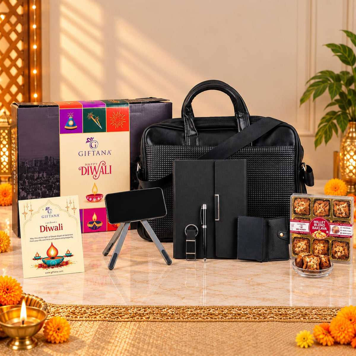 Corporate Diwali Gift Set with PU Leather Laptop Bag, Diary and Pen