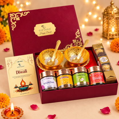 Corporate Diwali Gift Set with Serveware Tray, Ferrero Rocher and Mukhwas
