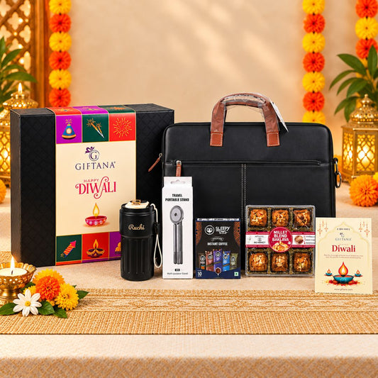 Corporate Diwali Gift Set with Vegan Leather Laptop Bag and Tumbler