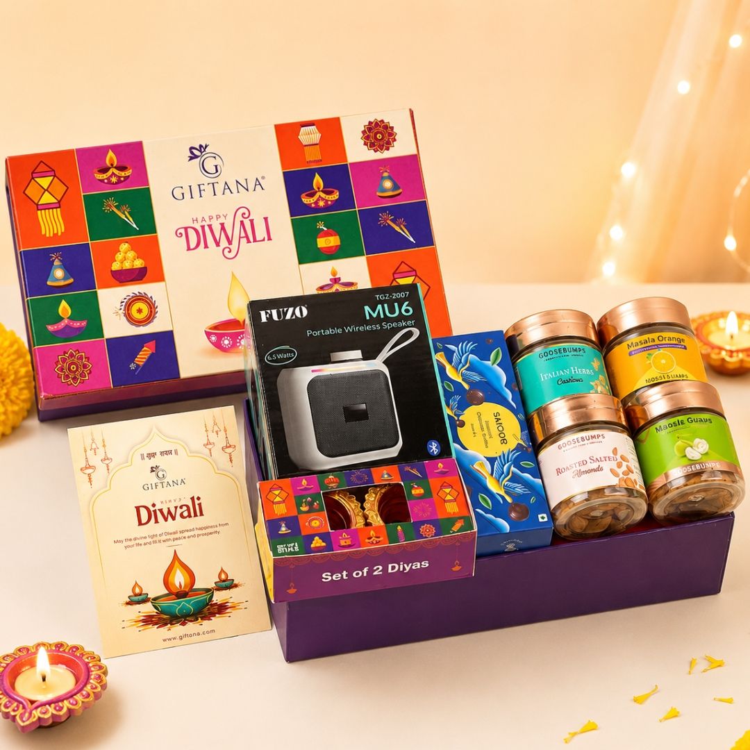 Corporate Diwali Gift Set with Wireless Speaker, Truffles and Masala Fruits
