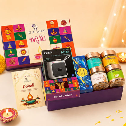 Corporate Diwali Gift Set with Wireless Speaker, Truffles and Masala Fruits