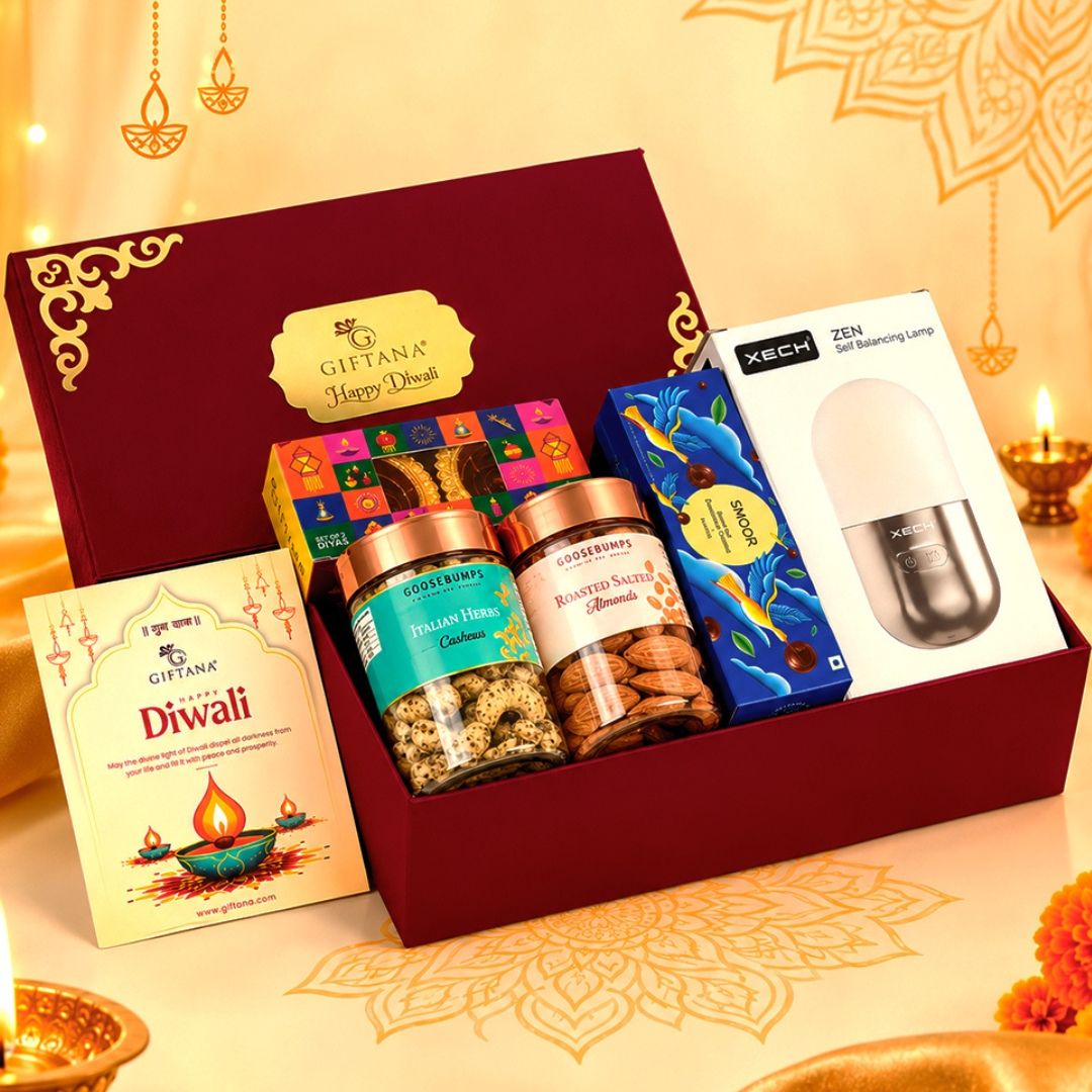 Corporate Diwali Gift Set with Xech Zen Lamp, Truffles and Dry Fruits