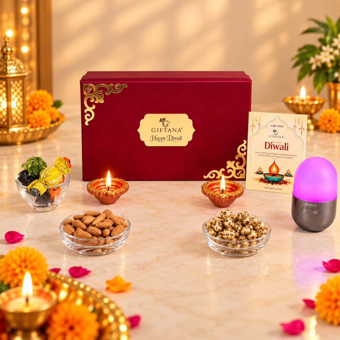 Corporate Diwali Gift Set with Xech Zen Lamp, Truffles and Dry Fruits