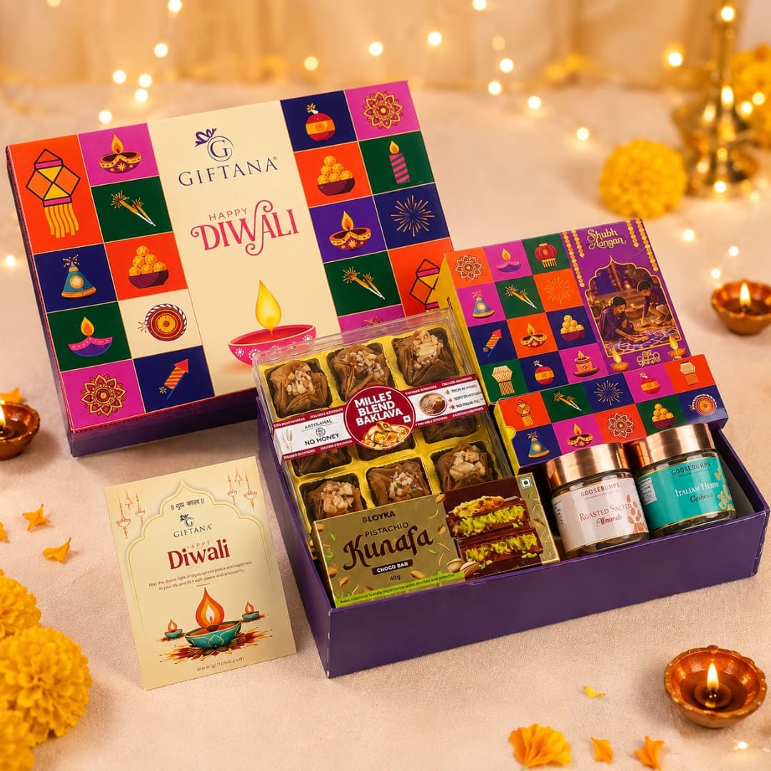 Corporate Diwali Hamper with Baklawa, Pistachio Kunafa and Pooja Kit