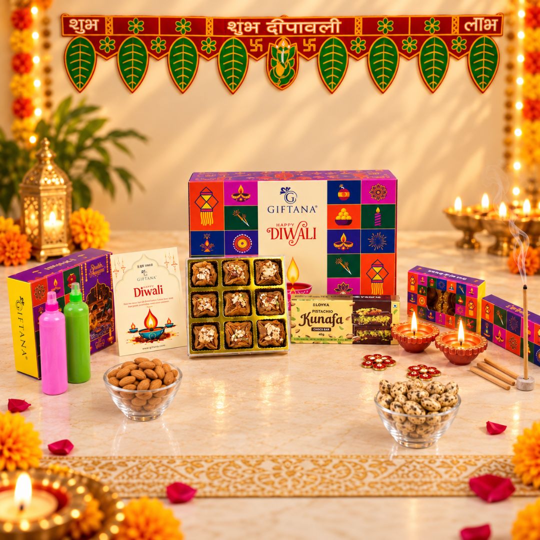 Corporate Diwali Hamper with Baklawa, Pistachio Kunafa and Pooja Kit