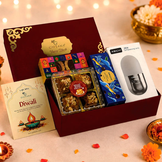 Diwali Chocolate Gift Box with Xech Self-Balancing Lamp and Baklawa