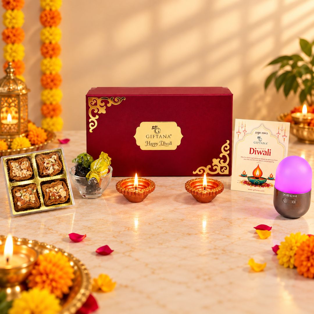 Diwali Chocolate Gift Box with Xech Self-Balancing Lamp and Baklawa