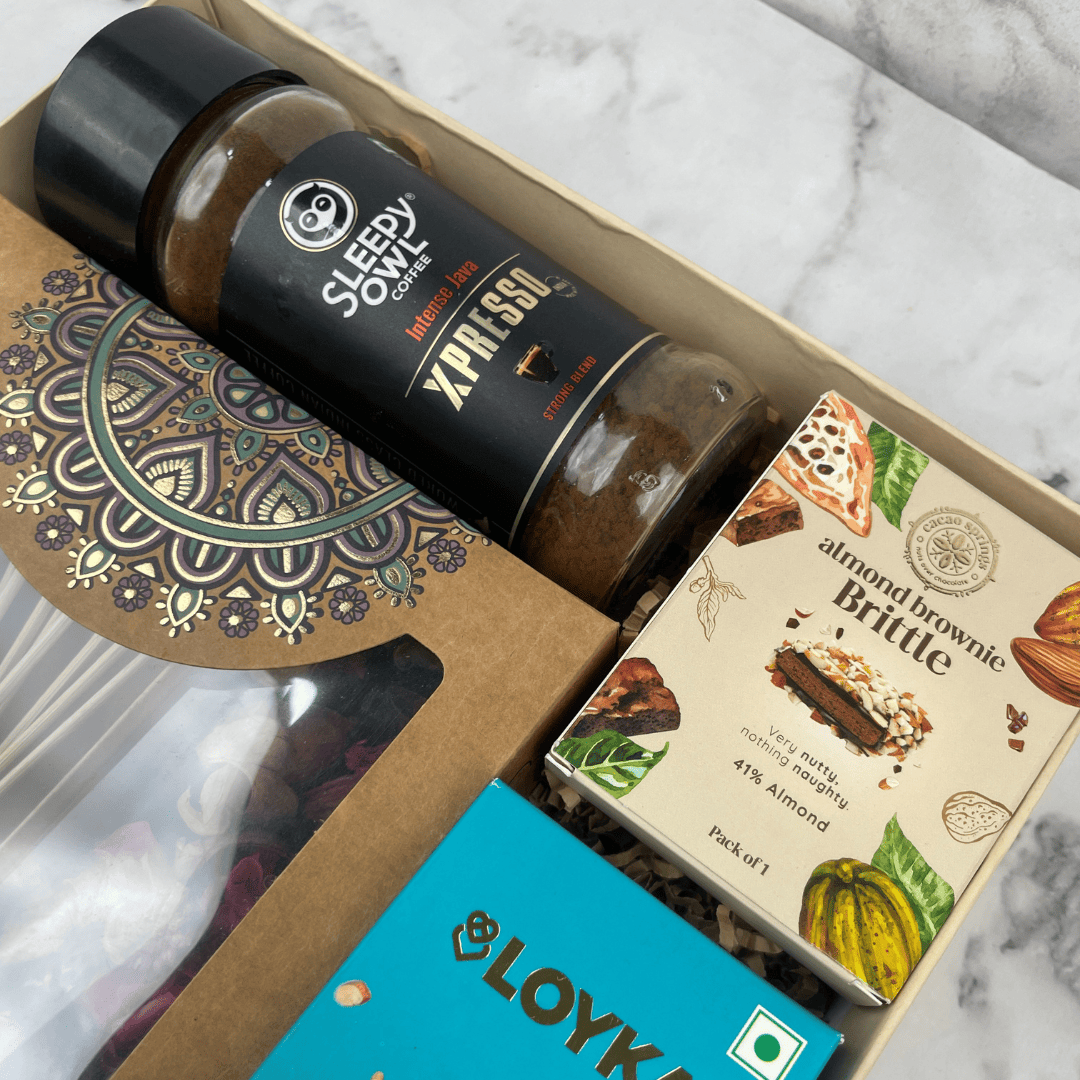 Diwali Coffee Gift Hamper with Sleepy Owl Coffee and Lavender Khus Diffuser