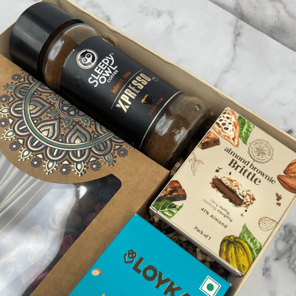 Diwali Coffee Gift Hamper with Sleepy Owl Coffee and Lavender Khus Diffuser