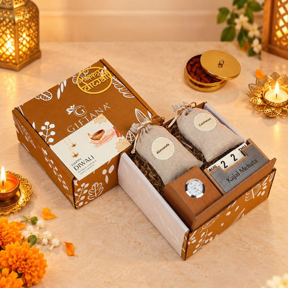 Diwali Desk Gift for Employees with Desk Organizer, Cashews and Almonds