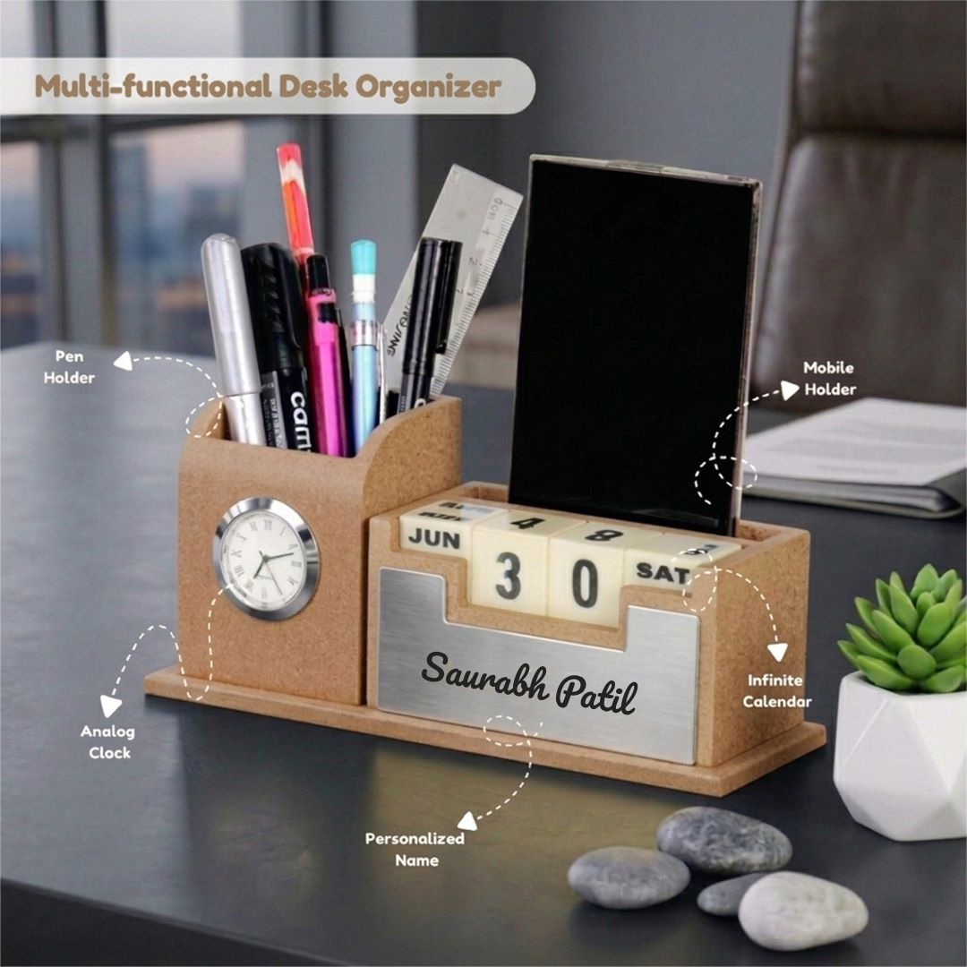 Diwali Desk Gift for Employees with Desk Organizer, Cashews and Almonds