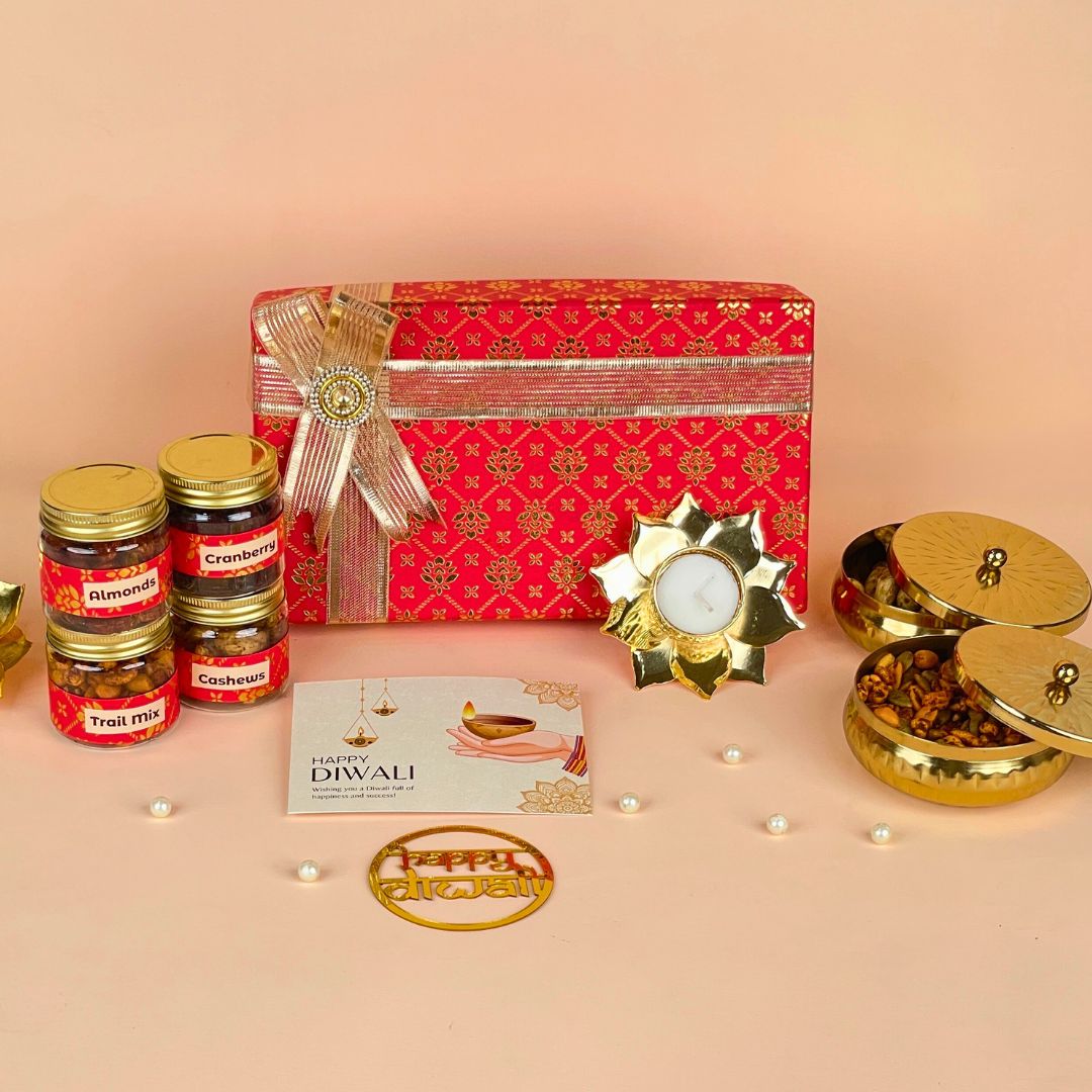 Diwali Dry Fruit Box with Cashews, Almonds, Cranberry and Trail Mix