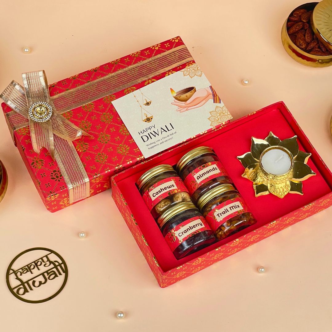 Diwali Dry Fruit Box with Cashews, Almonds, Cranberry and Trail Mix