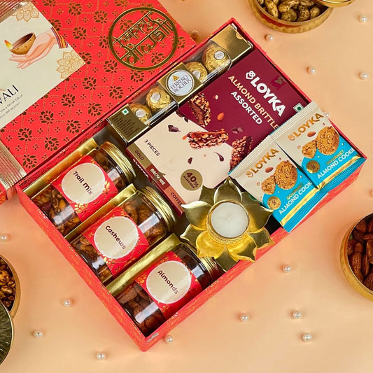 Diwali Dry Fruit Box with Ferrero Rocher, Almond Brittle and Cookies