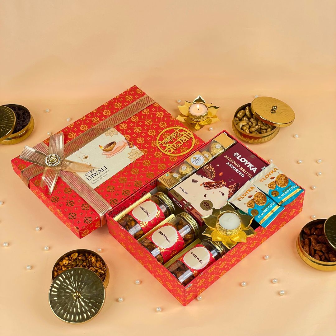 Diwali Dry Fruit Box with Ferrero Rocher, Almond Brittle and Cookies