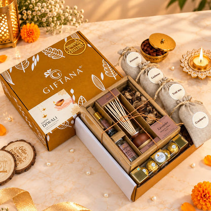 Diwali Gift Box for Colleagues with Reed Diffuser and Ferrero Rocher