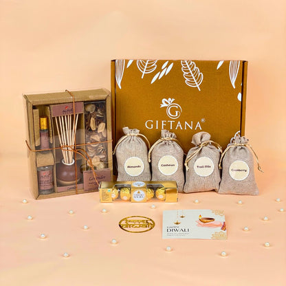 Diwali Gift Box for Colleagues with Reed Diffuser and Ferrero Rocher