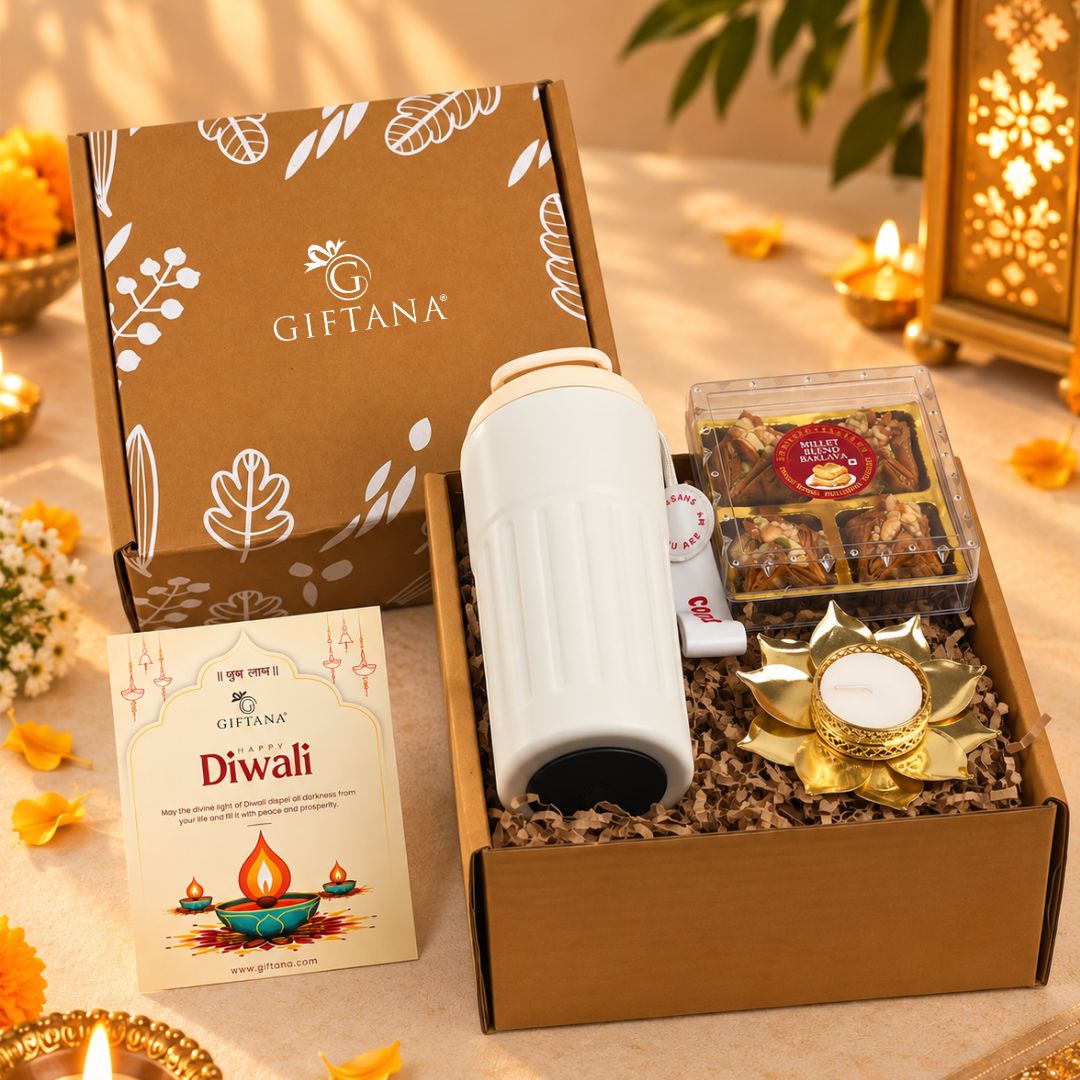 Diwali Gift Box for Staff with Smart Temperature Tumbler and Baklawa