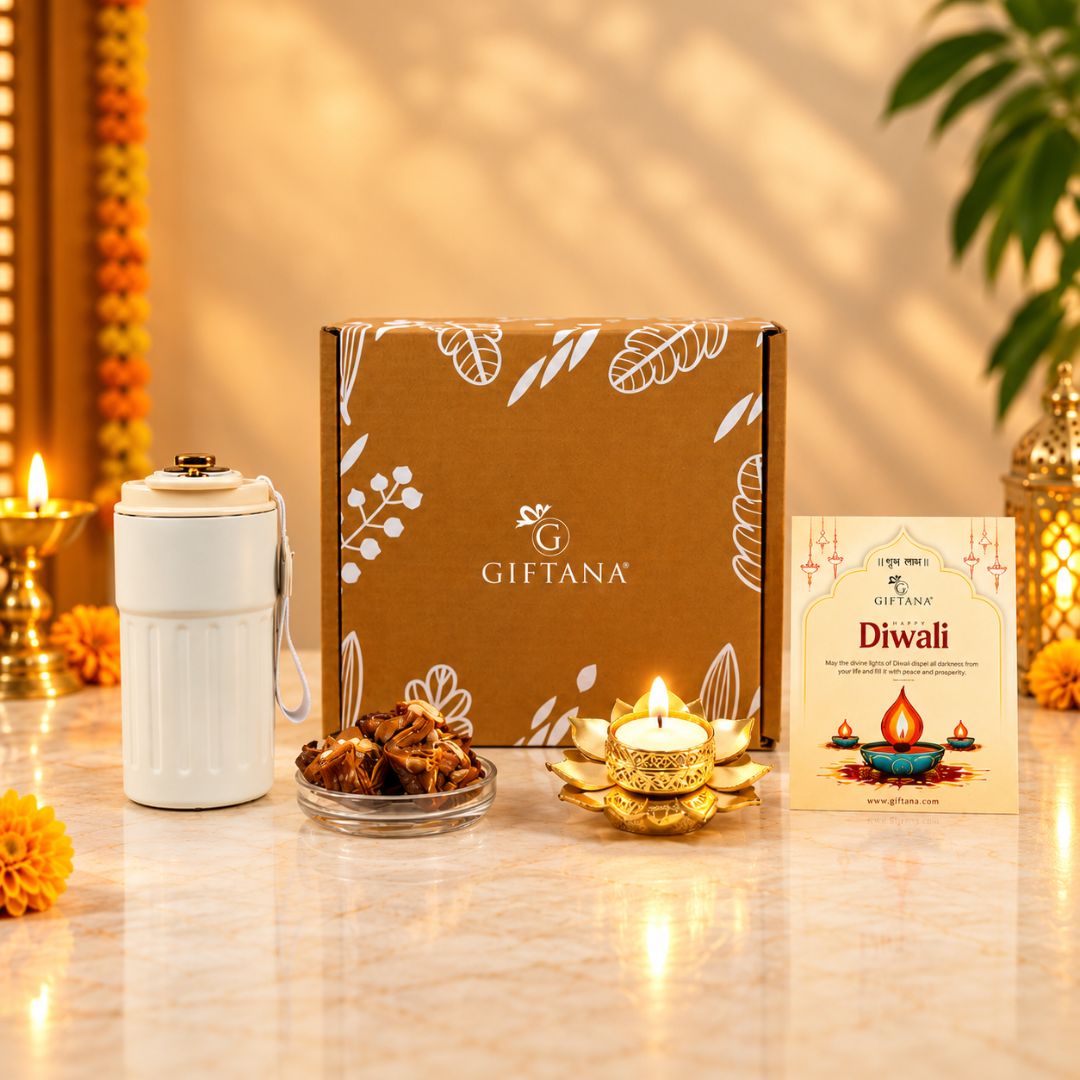 Diwali Gift Box for Staff with Smart Temperature Tumbler and Baklawa