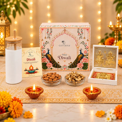 Diwali Gift Box with 450ml Tumbler, Charan Paduka and Dry Fruits