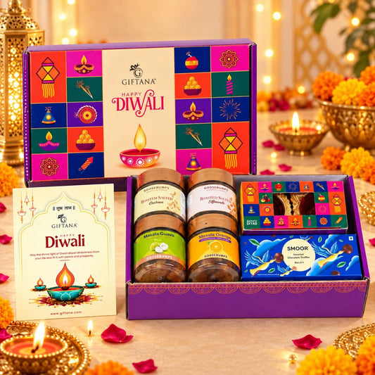 Diwali Gift Box with Diyas, Smoor Truffles and Masala Fruits