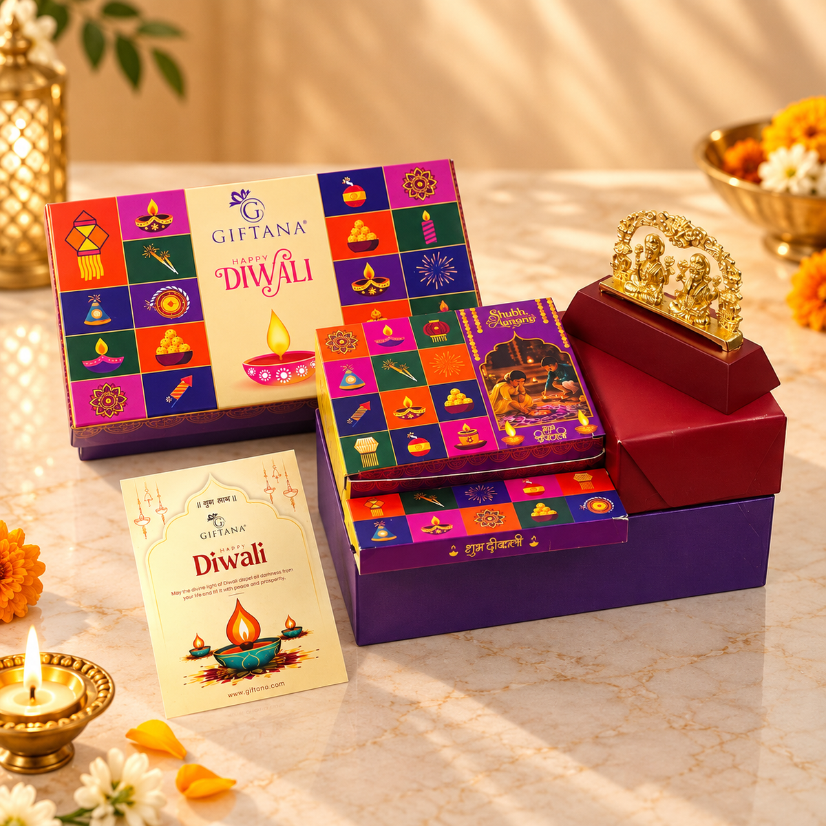 Diwali Gift Box with Laxmi Ganesh Idol and Pooja Essentials Kit