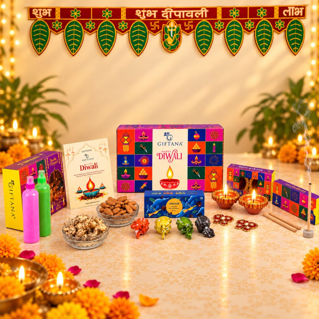 Diwali Gift Box with Pooja Kit, Smoor Truffles and Herb Cashews