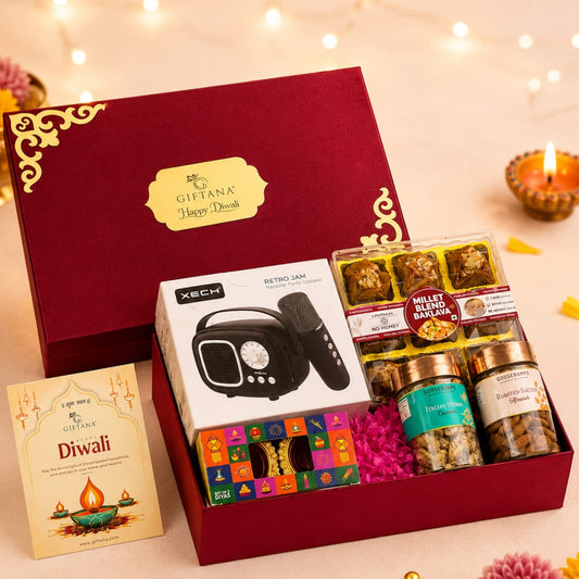 Diwali Gift Box with Xech Karaoke Speaker, Baklawa and Dry Fruits