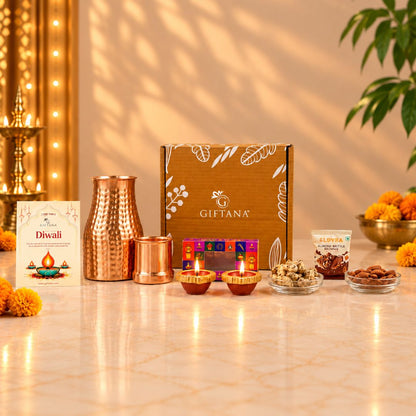 Diwali Gift Hamper for Employees with 1000ml Copper Pot and Dry Fruits