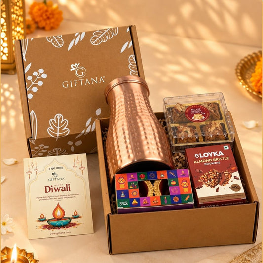 Diwali Gift Hamper for Staff with 1000ml Copper Pot and Millet Baklawa